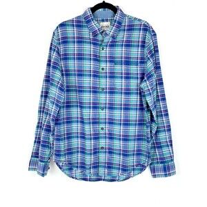 Bonobos Long Sleeve Button Up Shirt Blue & Green Plaid Gingham - Men's size M